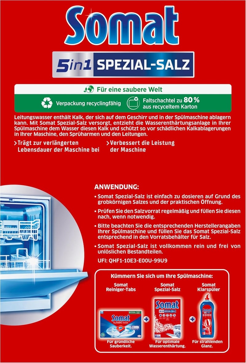 Somat Special Salt (1.2 kg), Dishwasher Salt for Stronger Dishwashing Performance, Water Softener for Dishwasher Works Against Limescale for Shiny Results and Longer Life - Image 3