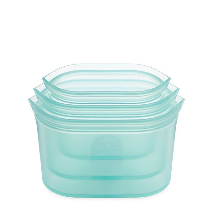 REUSABLE FOOD STORAGE BAGS 3 DISH SET TEAL SILICONE MEAL PREP CONTAINER MICROWAVE DISHWASHER AND FREEZER SAFE MADE IN THE USA