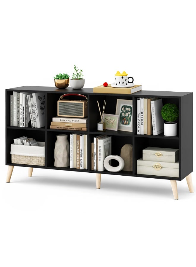 ACPLAY Open Cube Low Bookcase,2-Tier Freestanding Storage Display Cabinet Organizer with Legs for Home Office, 8-Cubes Open Shelf Short Bookshelf - Image 1