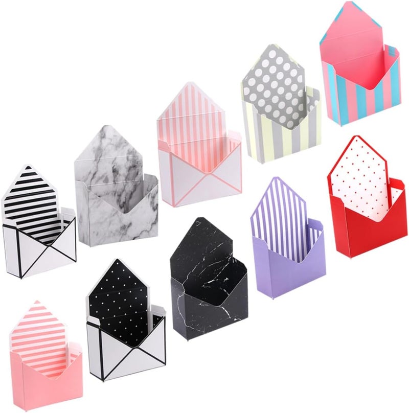 SOESFOUFU 10pcs Flower Envelope Boxes Folding Paper Flower Packaging Boxes for Florist Bouquet Storage and Wrapping Supplies Random Style - Image 1