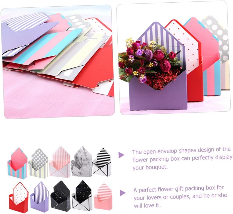 SOESFOUFU 10pcs Flower Envelope Boxes Folding Paper Flower Packaging Boxes for Florist Bouquet Storage and Wrapping Supplies Random Style - Image 4