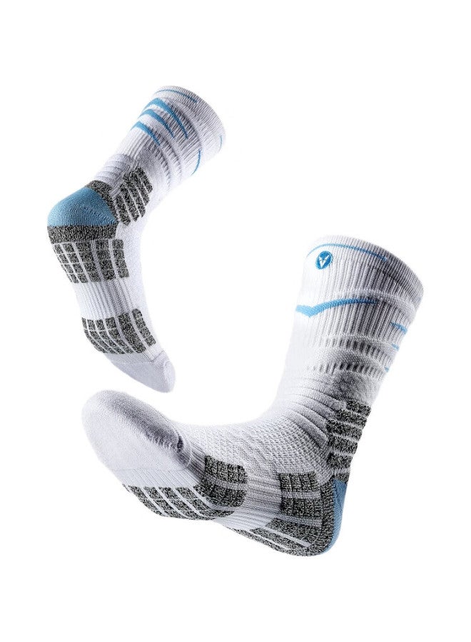 Veidoorn Regeneration Series Practical Basketball Socks With Elite Terry Bottom, High-Top Athletic Socks For Men, Blue, Three Pairs, One Size Fits All - Image 3