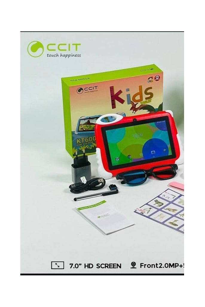 سي سي اي تي تابلت CCIT KT600 Pro، شاشة 7 بوصة، يعمل بنظام أندرويد | ذاكرة وصول عشوائي (RAM) حافظة 4 جيجابايت، وذاكرة قراءة فقط (ROM) 128 جيجابايت | ثماني النواة | وواي فاي | البطارية 3000 مللي أمبير/ساعة | جراب واقي / نظارة ثلاثية الأبعاد / ساعه صغيره للأطفال / ألعاب اطفال - لون أحمر - Image 2