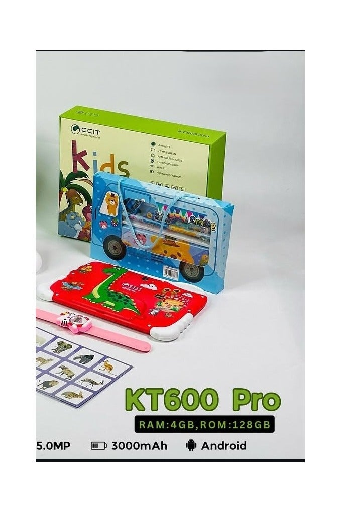 سي سي اي تي تابلت CCIT KT600 Pro، شاشة 7 بوصة، يعمل بنظام أندرويد | ذاكرة وصول عشوائي (RAM) حافظة 4 جيجابايت، وذاكرة قراءة فقط (ROM) 128 جيجابايت | ثماني النواة | وواي فاي | البطارية 3000 مللي أمبير/ساعة | جراب واقي / نظارة ثلاثية الأبعاد / ساعه صغيره للأطفال / ألعاب اطفال - لون أحمر - Image 3