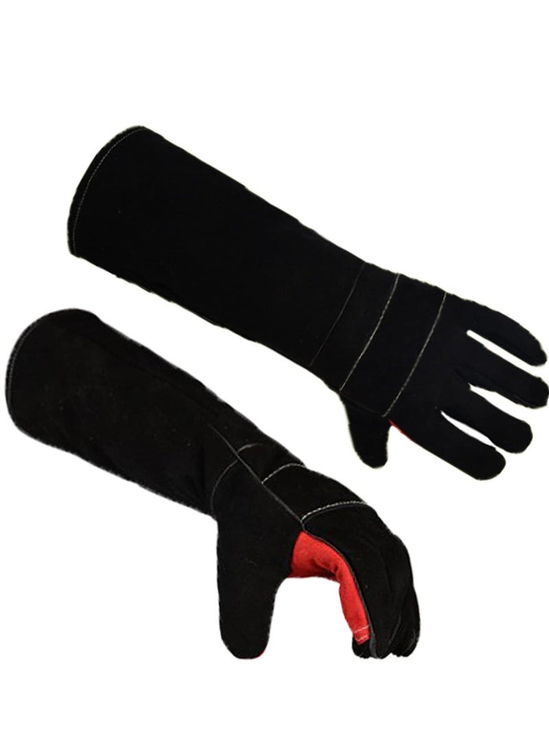 Generic Thicken Leather Animal Handling Gloves, 17.7in Multipurpose Pet Glove for Grabbing Reptile, Animal Bite Resistant Gloves for Training Dogs Cat Bird Snake Parrot Lizard Wild Animals Reptiles, Black  - Image 1