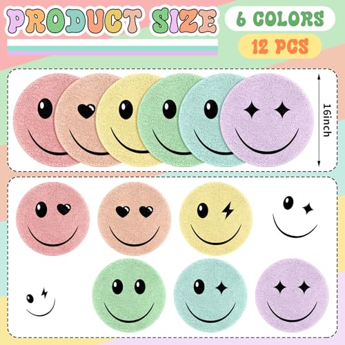 Tinideya 12 Pcs Kids Classroom Carpet Circle Seats 16 Inch Pastel Face Classroom Rugs Round Educational Mats Back to School Floor Cushions for Home Group Activity Learning Play Areas - Image 3