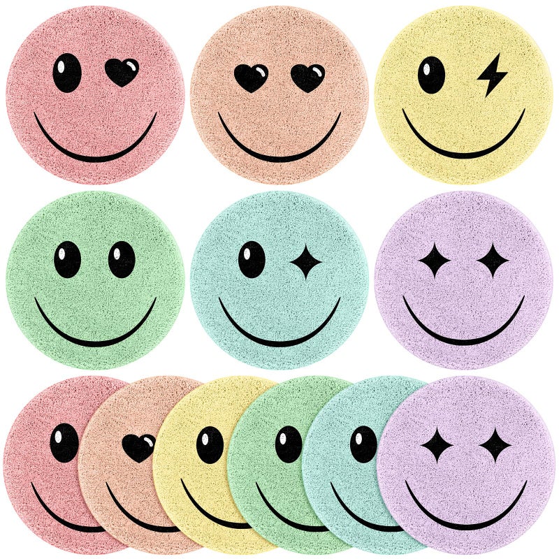 Tinideya 12 Pcs Kids Classroom Carpet Circle Seats 16 Inch Pastel Face Classroom Rugs Round Educational Mats Back to School Floor Cushions for Home Group Activity Learning Play Areas - Image 2