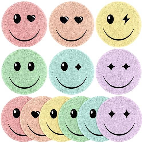 Tinideya 12 Pcs Kids Classroom Carpet Circle Seats 16 Inch Pastel Face Classroom Rugs Round Educational Mats Back to School Floor Cushions for Home Group Activity Learning Play Areas - Image 1