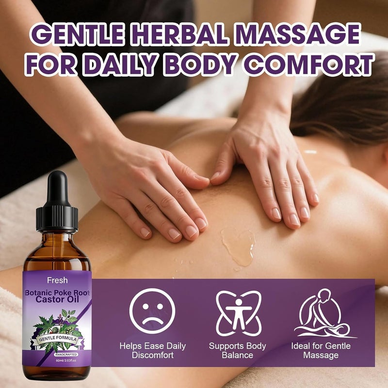 YOOJ® Organic Poke Root and Castor Oil, Natural Skin & Body Care Massage Oil, Herbal Formula & Traditional Infusion, Natural Aid for Lymphatic, Muscle & Joint Comfort, Relax and Soothe the Skin - Image 3