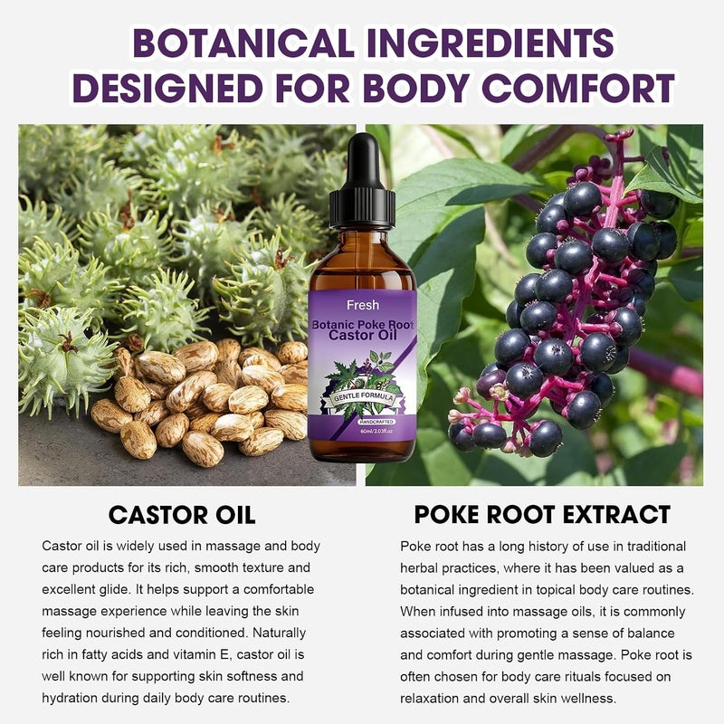 YOOJ® Organic Poke Root and Castor Oil, Natural Skin & Body Care Massage Oil, Herbal Formula & Traditional Infusion, Natural Aid for Lymphatic, Muscle & Joint Comfort, Relax and Soothe the Skin - Image 2