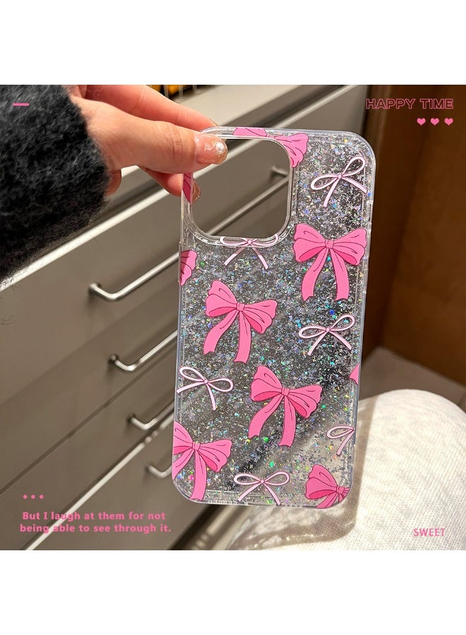 NIBEMINENT Sparkle Bow Protective TPU Case Cover For iPhone 15 Pro Max, Clear