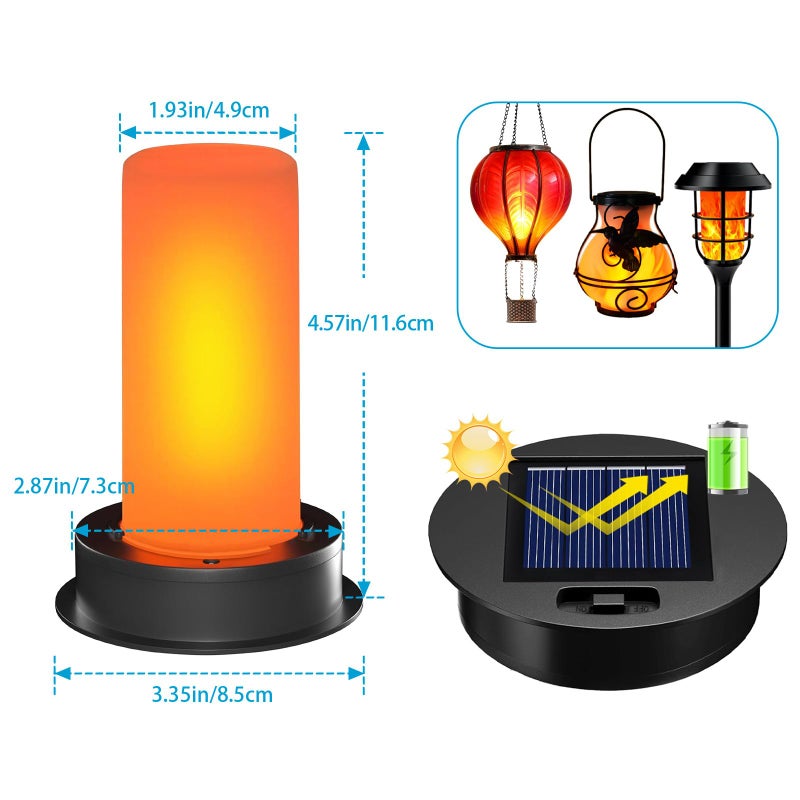 yulloyello 2 Pack Solar Light Replacement Top with Flickering Flame, Waterproof Solar Light Parts for Hot Air Balloon Lanterns (Fits 2.87 to 3.35 Inch Openings) Replacement Kit for Outdoor Decor Garden Patio - Image 2