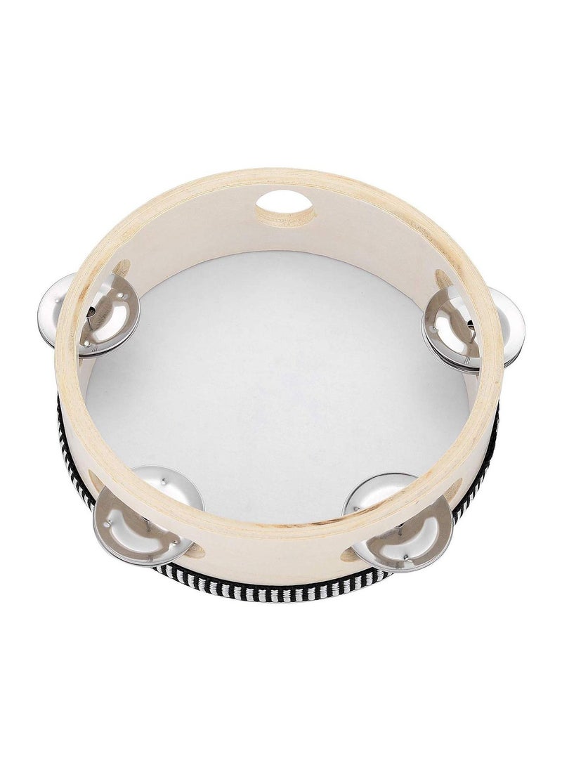 null - Mike Music Hand Held Tambourine Drum 6 inch Bell Birch Metal Jingles Percussion Gift Musical Educational Toy Instrument for KTV Party Kids Games (6 inch, white) - Image 1