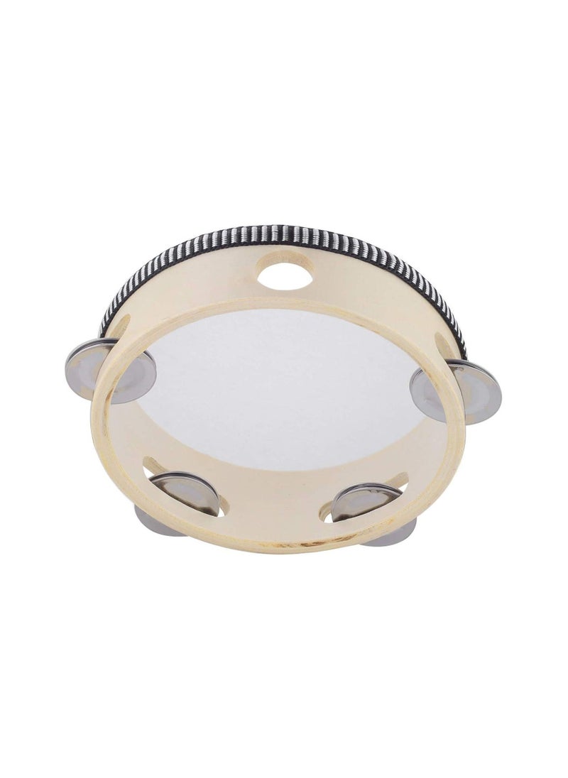 null - Mike Music Hand Held Tambourine Drum 6 inch Bell Birch Metal Jingles Percussion Gift Musical Educational Toy Instrument for KTV Party Kids Games (6 inch, white) - Image 1