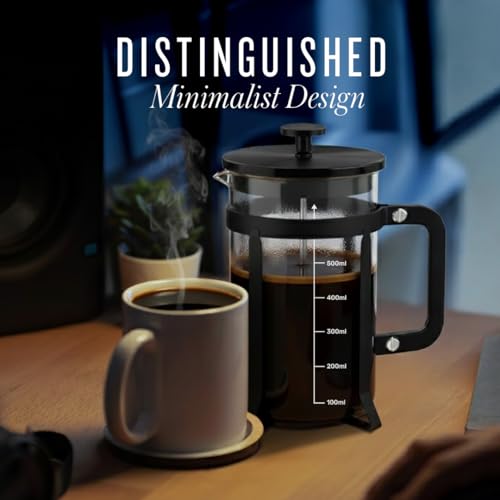 Sleepy Owl French Press Coffee Maker 600ml - Black | Heat Resistant Borosilicate Glass and Double Filtered Perfection for the Perfect Brew | Stainless Steel | Portable | Office & Home - Image 2