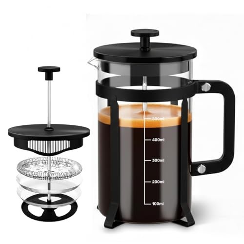 Sleepy Owl French Press Coffee Maker 600ml - Black | Heat Resistant Borosilicate Glass and Double Filtered Perfection for the Perfect Brew | Stainless Steel | Portable | Office & Home - Image 1