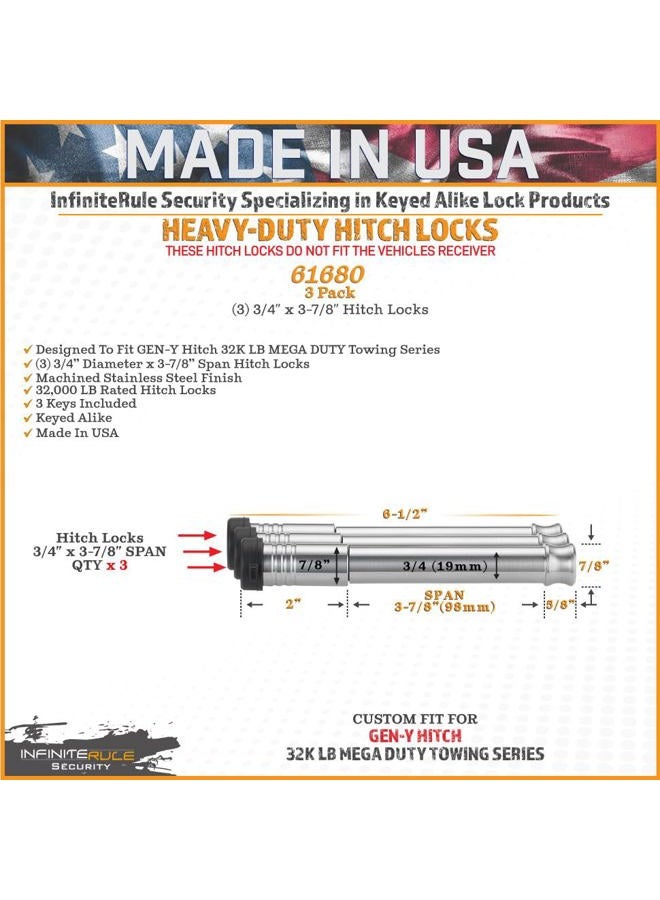 InfiniteRule Security , Inc. 61680 | 3 Pack, Keyed Alike, Hitch Locks (Fits: Gen-Y Hitch - Mega Duty - 32K LB Series) - Image 4