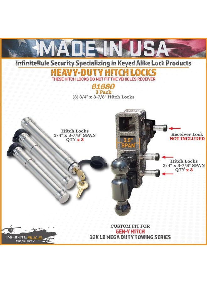 InfiniteRule Security , Inc. 61680 | 3 Pack, Keyed Alike, Hitch Locks (Fits: Gen-Y Hitch - Mega Duty - 32K LB Series) - Image 3