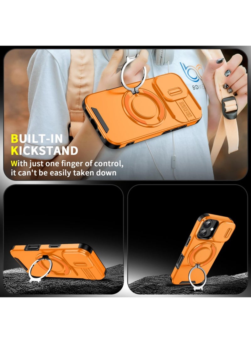 Abania iPhone 17 MagSafe Case - Sliding Camera Cover Privacy, 360° Rotatable Ring Stand, Military Grade Rugged Armor (Orange) - Image 2