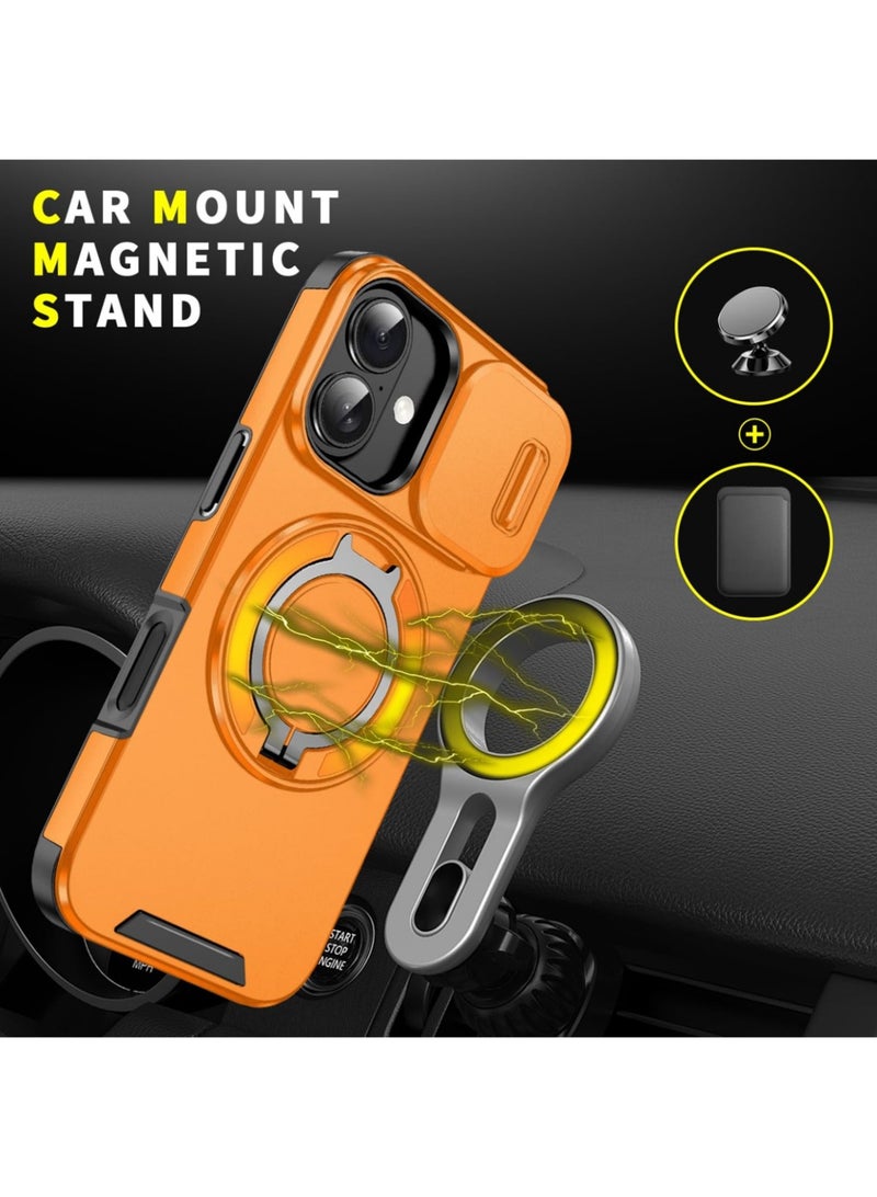 Abania iPhone 17 MagSafe Case - Sliding Camera Cover Privacy, 360° Rotatable Ring Stand, Military Grade Rugged Armor (Orange) - Image 4