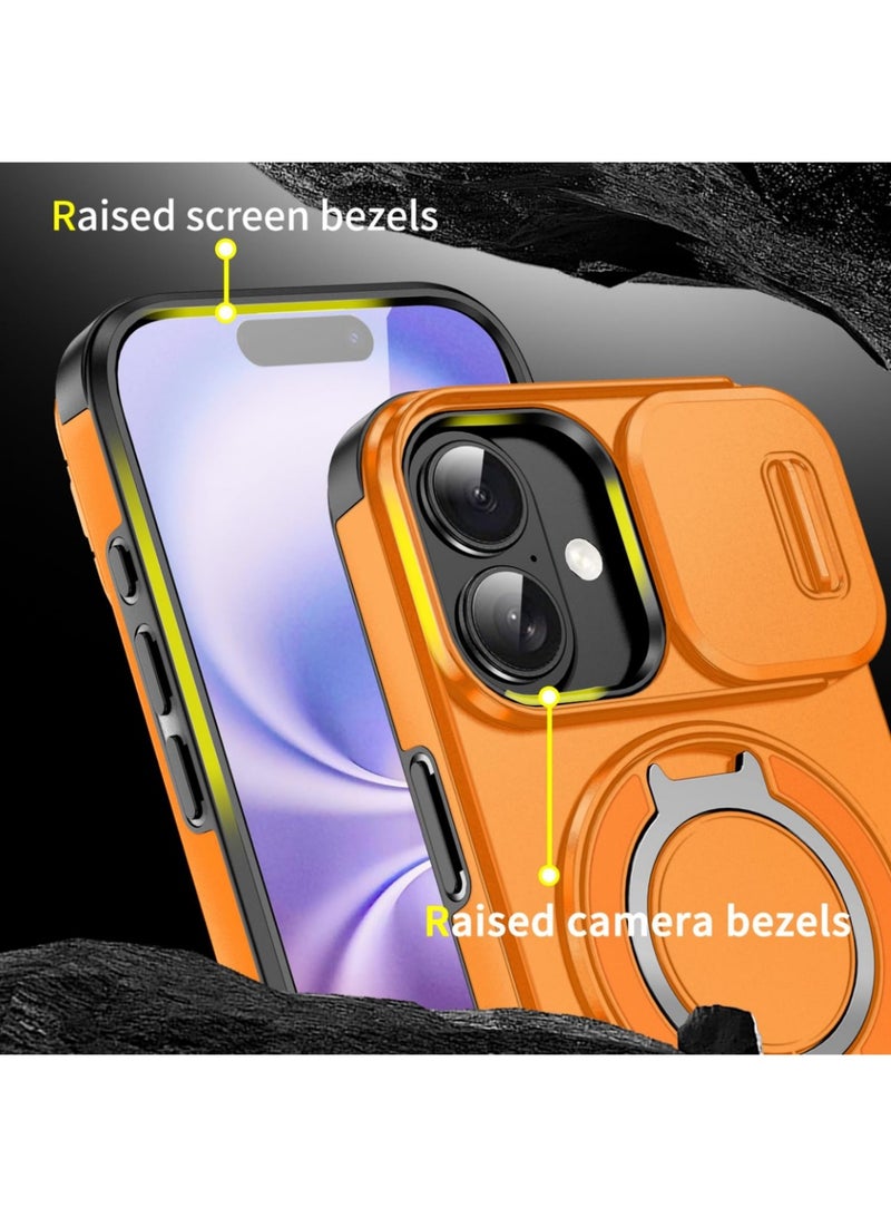 Abania iPhone 17 MagSafe Case - Sliding Camera Cover Privacy, 360° Rotatable Ring Stand, Military Grade Rugged Armor (Orange) - Image 5