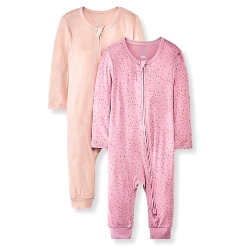 TuddyBuddy 100% Cotton Multi Color Romper/Sleepsuit/Jumpsuit for Baby Boy & Baby Girl (Pink Stars & Plain Peach, 0-1 Months-Newborn) - Image 1