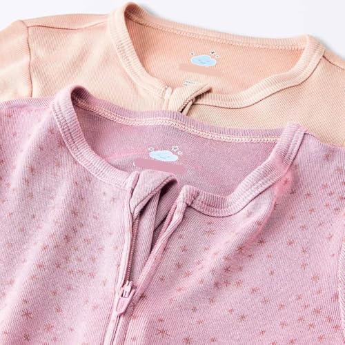 TuddyBuddy 100% Cotton Multi Color Romper/Sleepsuit/Jumpsuit for Baby Boy & Baby Girl (Pink Stars & Plain Peach, 0-1 Months-Newborn) - Image 2