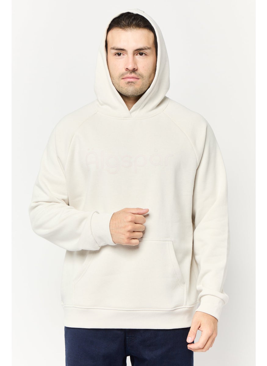 Algspar Men Brand Logo Long Sleeve Hoodie, Cream  - Image 1