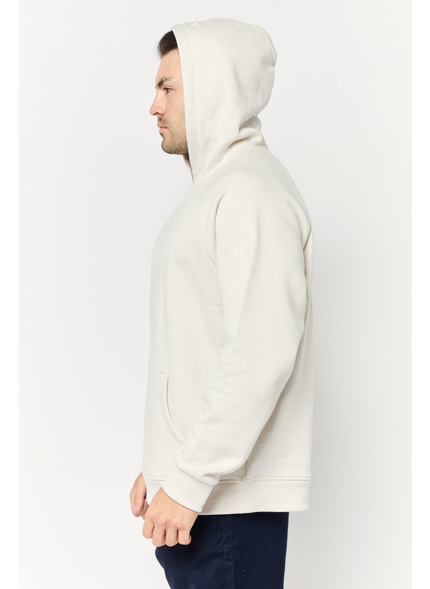 Algspar Men Brand Logo Long Sleeve Hoodie, Cream  - Image 3
