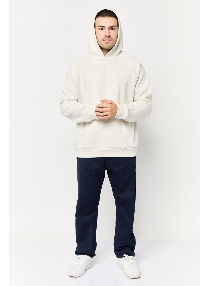 Algspar Men Brand Logo Long Sleeve Hoodie, Cream  - Image 2