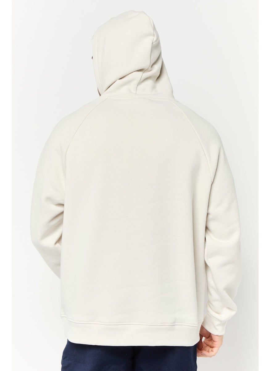 Algspar Men Brand Logo Long Sleeve Hoodie, Cream  - Image 4