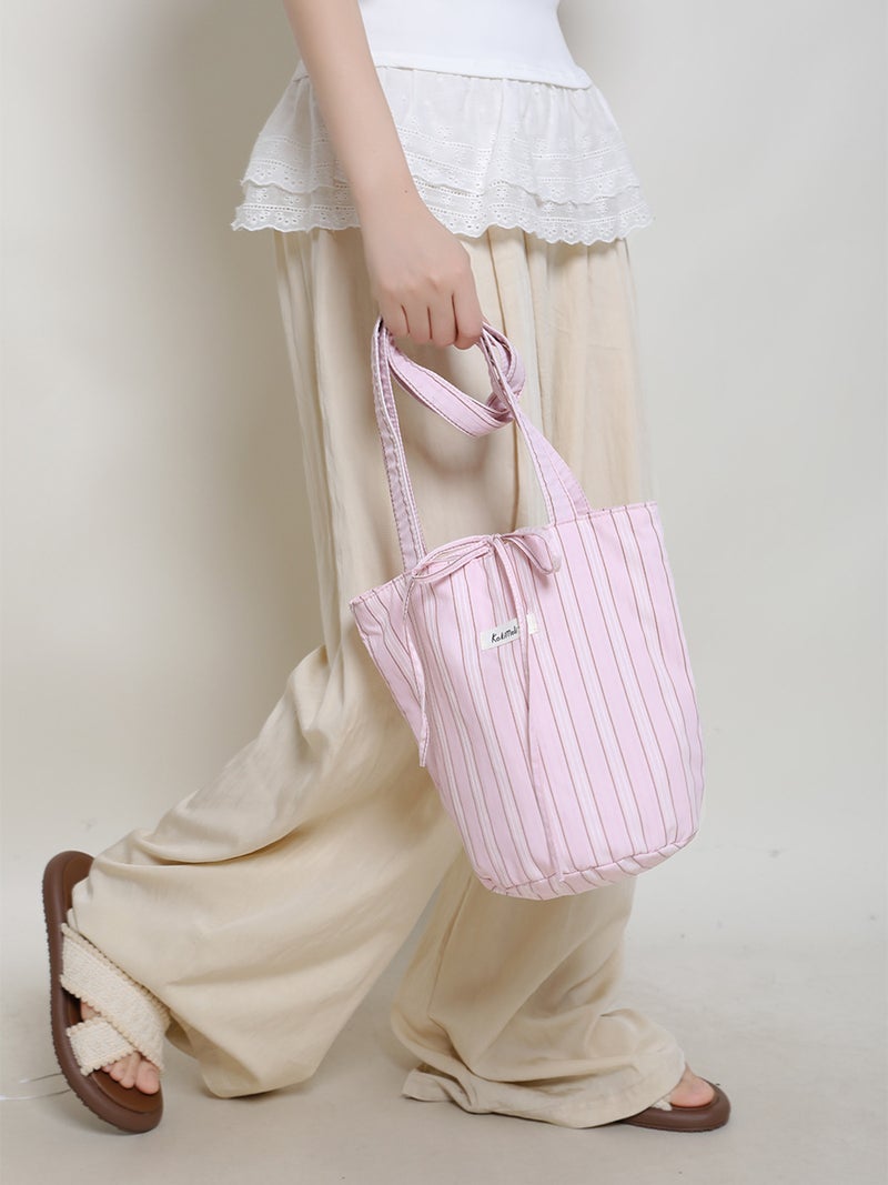 Striped Canvas Bag Korean Style Lazy Style Cloth Bag Ins Bucket Bag Japanese Department College Art Shoulder Tote Bag Women'S Batch - Image 4