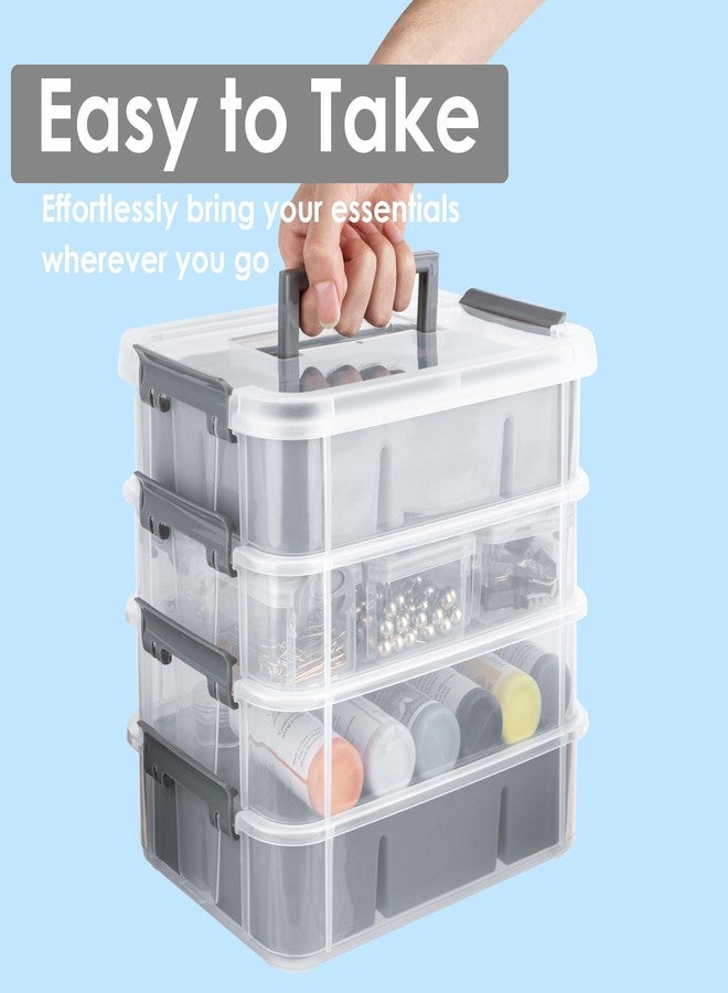 CraftGenes Plastic Stack Craft Storage Box With 4 layers,Stackable Storage Bin With Handle Lid Latching,Home Portable Craft Organizer for Organizing Art & Craft,Sewing,Kids Toy,stationery tools (Grey) - Image 5