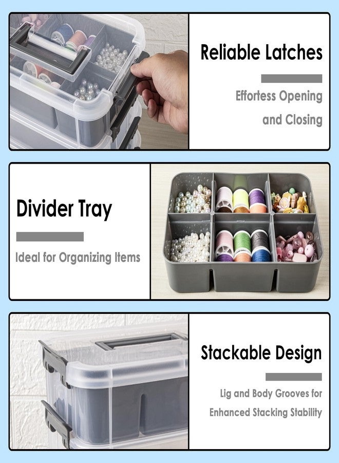 CraftGenes Plastic Stack Craft Storage Box With 4 layers,Stackable Storage Bin With Handle Lid Latching,Home Portable Craft Organizer for Organizing Art & Craft,Sewing,Kids Toy,stationery tools (Grey) - Image 4