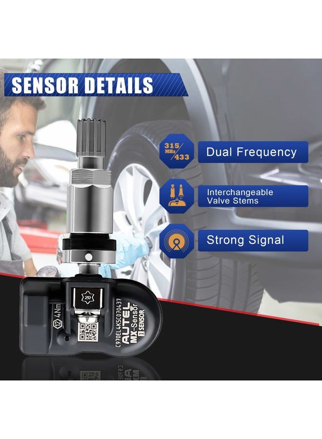 Autel TPMS Sensor MX-Sensor Tire Pressure Sensor 1-Sensor 315MHz +433MHz Dual Frequency Tire Replacement Sensor Universal Programmable TPMS Sensors for Tire Pressure (Press in Metal Valves, 4PCS) - Image 5