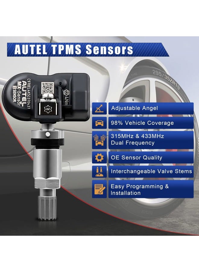 Autel TPMS Sensor MX-Sensor Tire Pressure Sensor 1-Sensor 315MHz +433MHz Dual Frequency Tire Replacement Sensor Universal Programmable TPMS Sensors for Tire Pressure (Press in Metal Valves, 4PCS) - Image 2