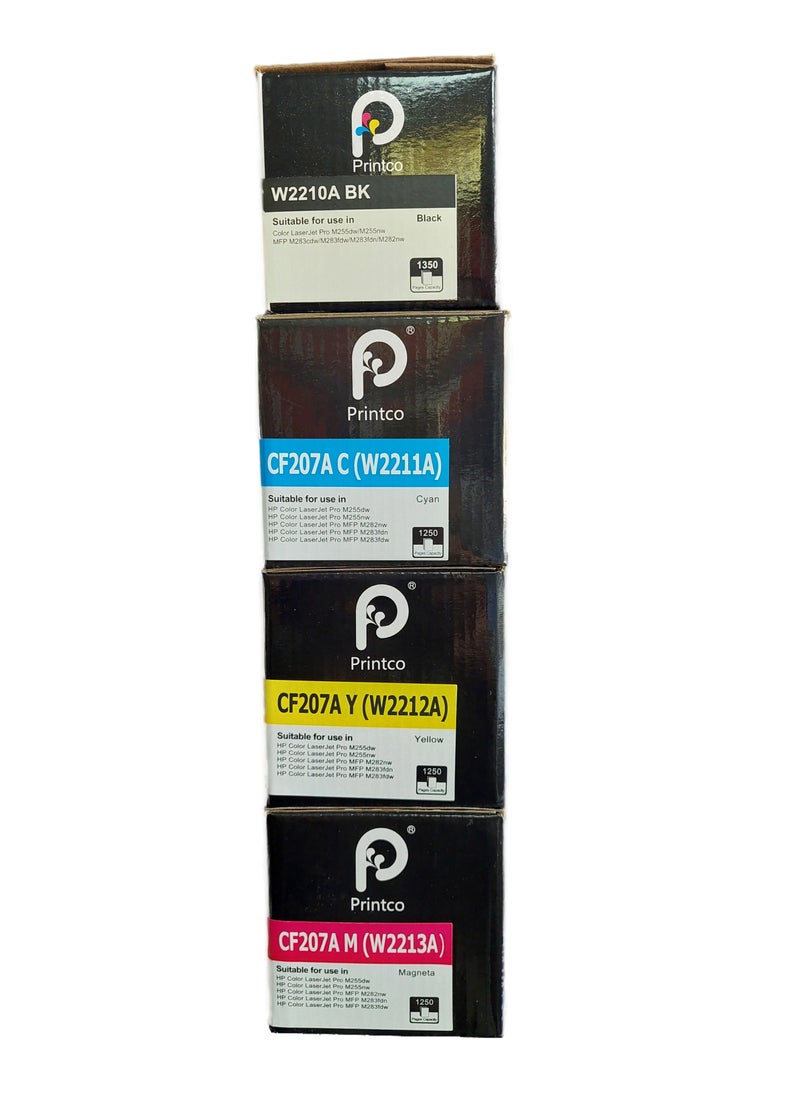 Printco - 4-Colour 207A Toner set For HP Pro M255/M283fdw/M283fdn Multicolour W2210 Black W2211A Cyan W2212A Yellow W2212A Magenta(with chip) - Image 1