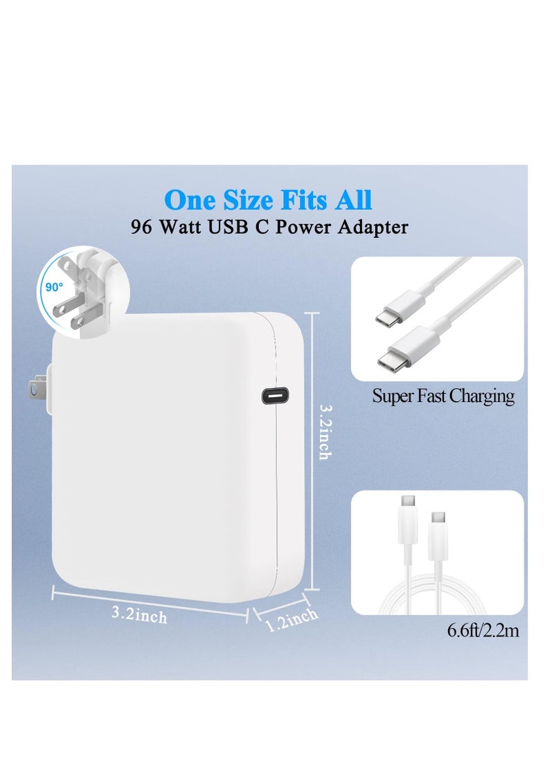 ZR 96W USB Type-C Charger for MacBook Pro Compatible with Mac 13, 14, 15, 16-inch, Mac Air, iPad, Thunderbolt 3 Fast Charging Power Adapter, USB Type-C to 22m Charging Cable, White.