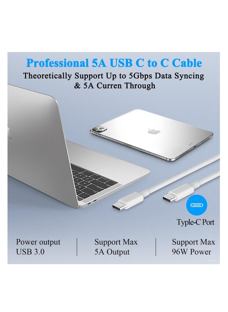 ZR 96W USB Type-C Charger for MacBook Pro Compatible with Mac 13, 14, 15, 16-inch, Mac Air, iPad, Thunderbolt 3 Fast Charging Power Adapter, USB Type-C to 22m Charging Cable, White.
