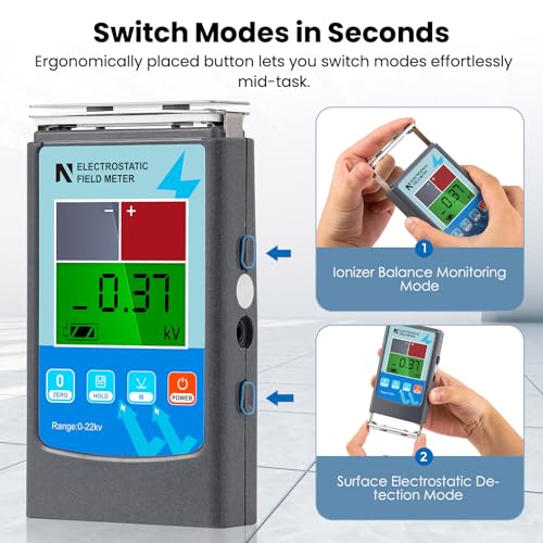 NEWTRY جهاز قياس المجال الكهروستاتيكي الرقمي المحمول NEWTRY 0~20KV جهاز اختبار توازن الأيونات المحمول 0~200V للأقمشة والألياف والسجاد والورق والمطاط - Image 4