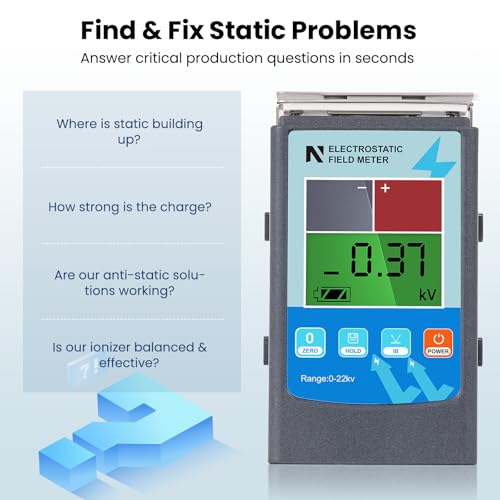 NEWTRY جهاز قياس المجال الكهروستاتيكي الرقمي المحمول NEWTRY 0~20KV جهاز اختبار توازن الأيونات المحمول 0~200V للأقمشة والألياف والسجاد والورق والمطاط - Image 2