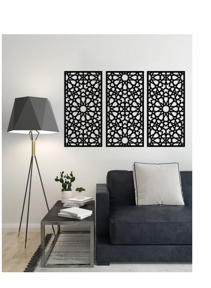 هوم جاليري هوم جاليري جدارية خشب شكل أسلوب الأرابيسك ديكور حائط 3 لوحات 80X130 سم  - Image 2