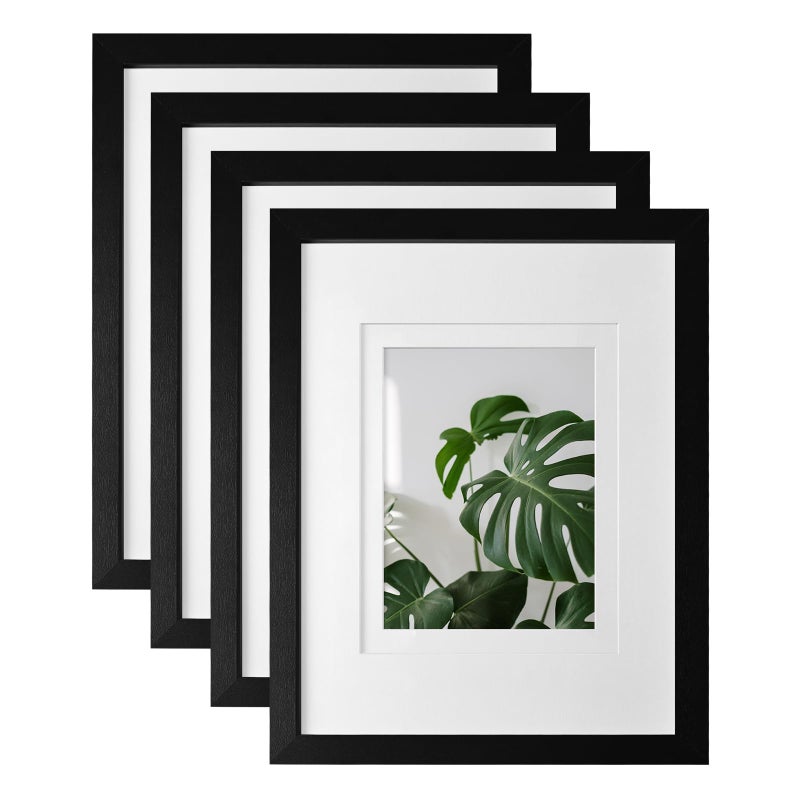 Egofine Egofine 9x12 Picture Frames 4PCS Covered by Plexiglass  Wood Frames for Pictures 5x7/6x8 with Mat or 9x12 without Mat  Tabletop and Wall Mounting Display  Black with Texture  - Image 1