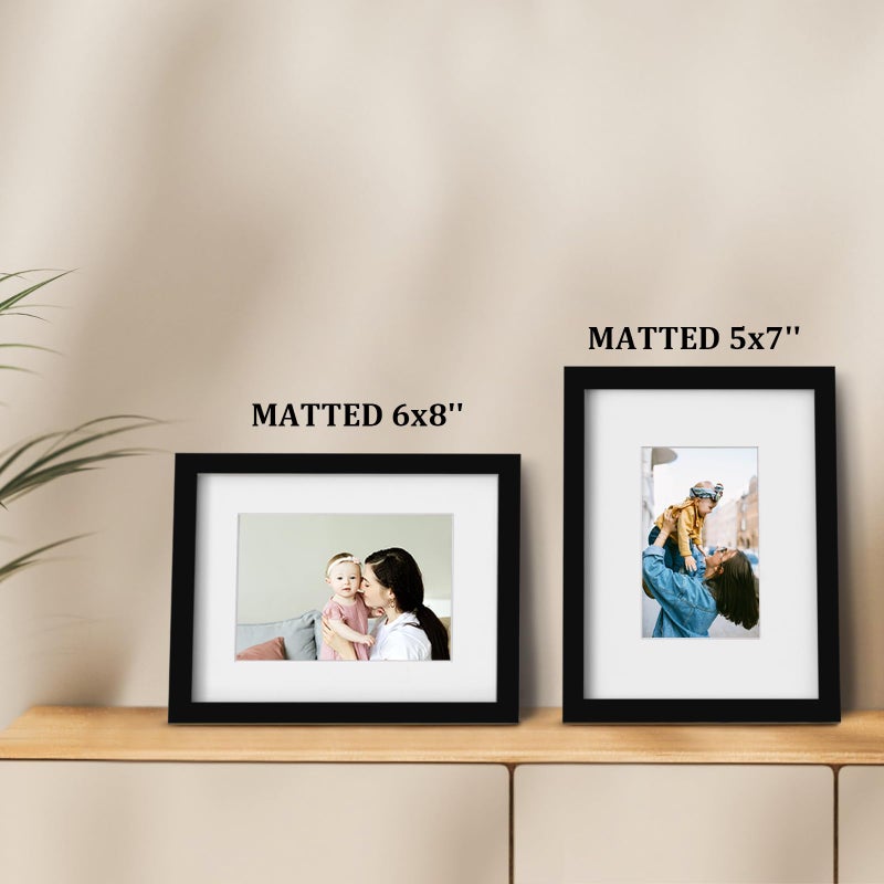 Egofine Egofine 9x12 Picture Frames 4PCS Covered by Plexiglass  Wood Frames for Pictures 5x7/6x8 with Mat or 9x12 without Mat  Tabletop and Wall Mounting Display  Black with Texture  - Image 5