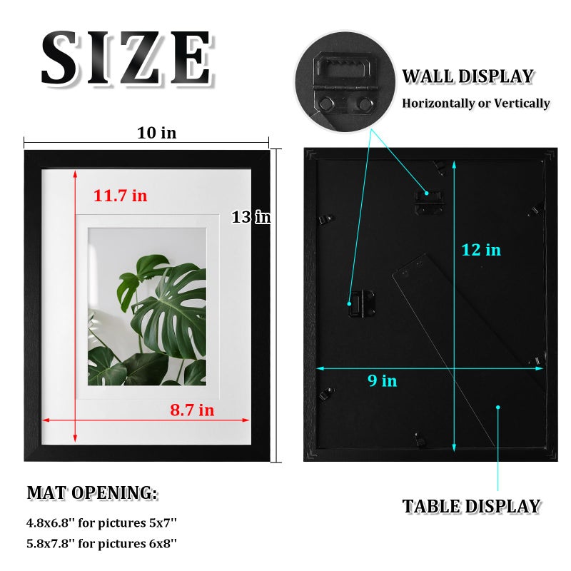 Egofine Egofine 9x12 Picture Frames 4PCS Covered by Plexiglass  Wood Frames for Pictures 5x7/6x8 with Mat or 9x12 without Mat  Tabletop and Wall Mounting Display  Black with Texture  - Image 3