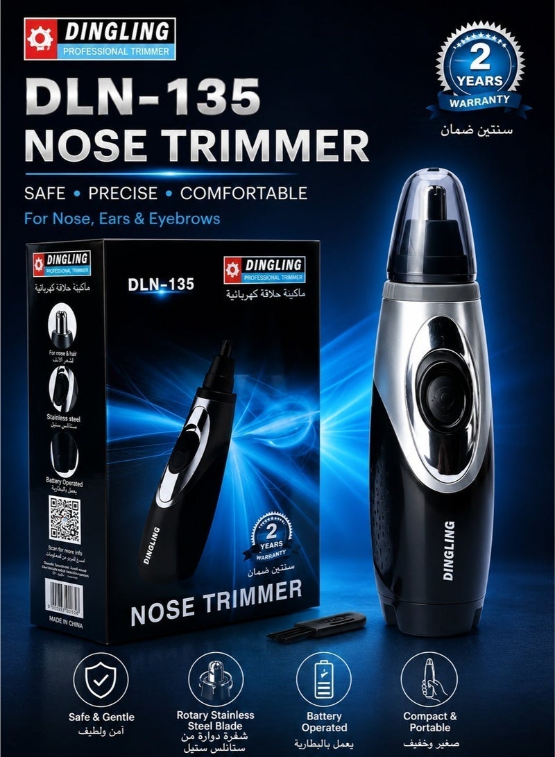 DINGLING DLN-135 Nose Hair Trimmer for Men and Women, Precision Nose Trimmer, Ear Hair Trimmer, Facial Hair Groomer, Stainless Steel Cutting Head, Portable Personal Grooming Tool, Easy Clean, Protective Cap, Compact Travel Design, Black - Image 2