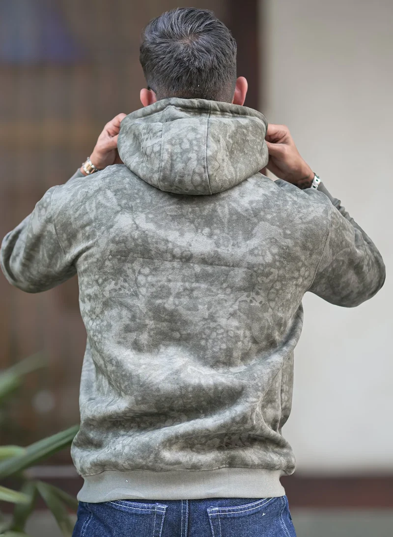Maniac Maniac Mens Spray Printed Hooded Neck Full Sleeve Olive Loopnet Sweatshirt