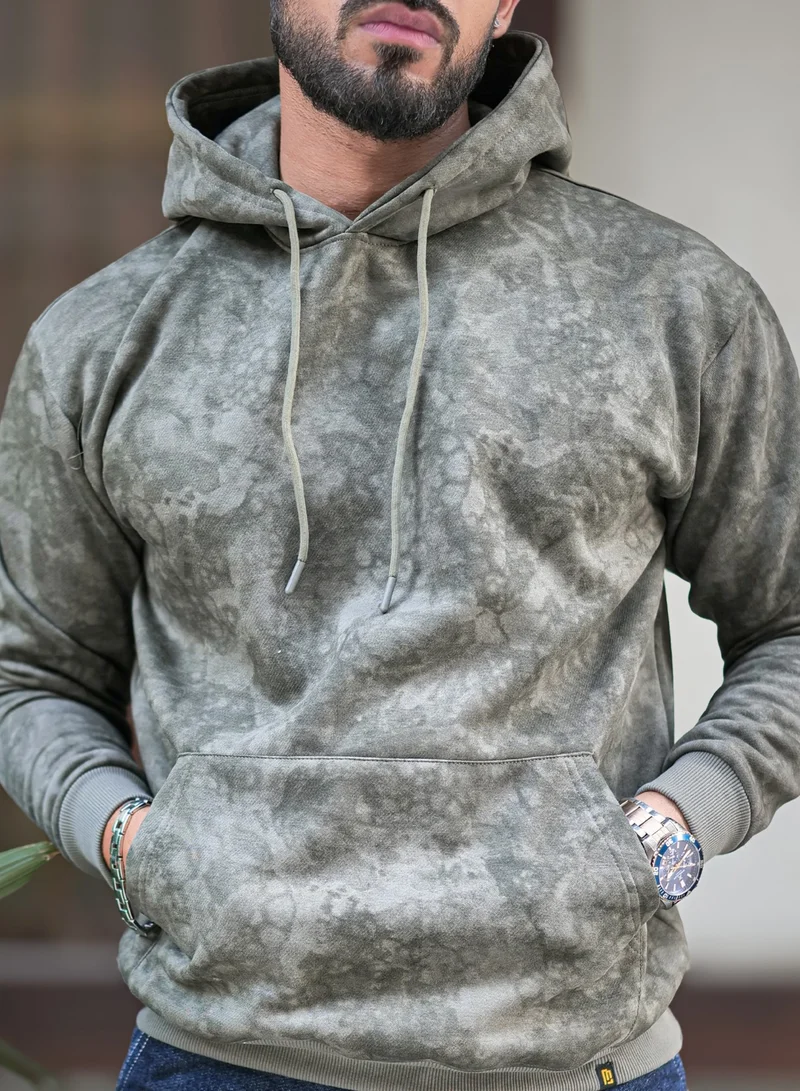 Maniac Maniac Mens Spray Printed Hooded Neck Full Sleeve Olive Loopnet Sweatshirt