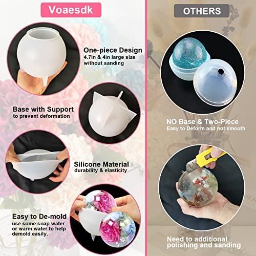 Voaesdk 2Pcs Large Sphere Resin Molds,4.7'' & 4'' Crystal Ball Silicone Resina Molds for Flowers Preservation,Seamless Orb Epoxy Resin Moulds for DIY Resin Art Candle Soap Making Home Decor - Image 5