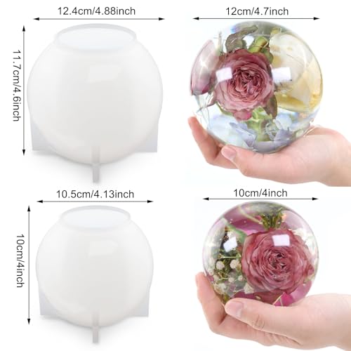 Voaesdk 2Pcs Large Sphere Resin Molds,4.7'' & 4'' Crystal Ball Silicone Resina Molds for Flowers Preservation,Seamless Orb Epoxy Resin Moulds for DIY Resin Art Candle Soap Making Home Decor - Image 2